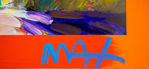 Peter Max, Brooklyn Bridge, Signed Mixed Media Original Painting Over Lithograph