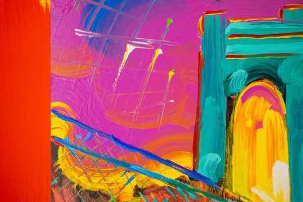 Peter Max, Brooklyn Bridge, Signed Mixed Media Original Painting Over Lithograph