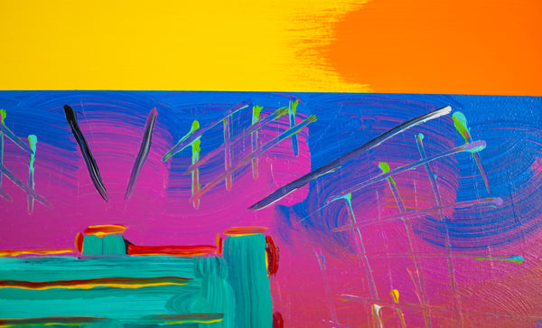 Peter Max, Brooklyn Bridge, Signed Mixed Media Original Painting Over Lithograph