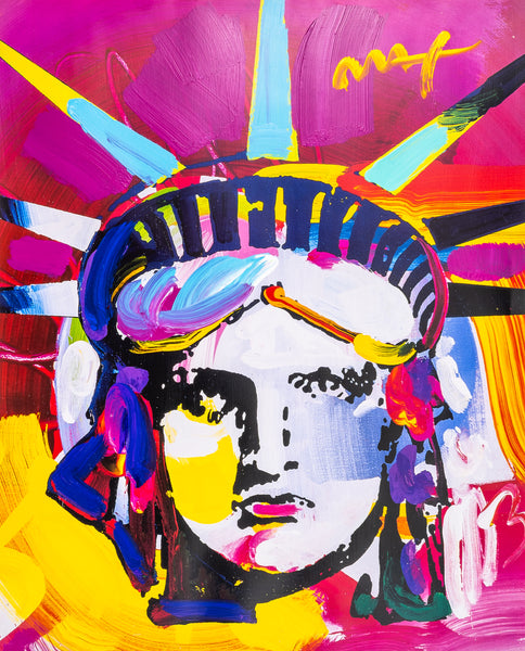 Peter Max, Delta Libertyhead, Signed Mixed Media Original Painting over Lithograph