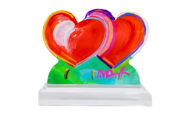 Peter Max Red Double Heart 13” Signed Acrylic Sculpture