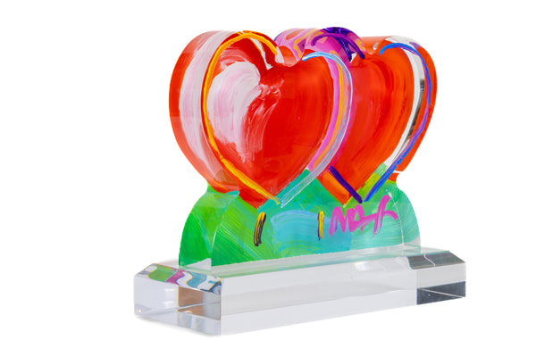 Peter Max Red Double Heart 13” Signed Acrylic Sculpture