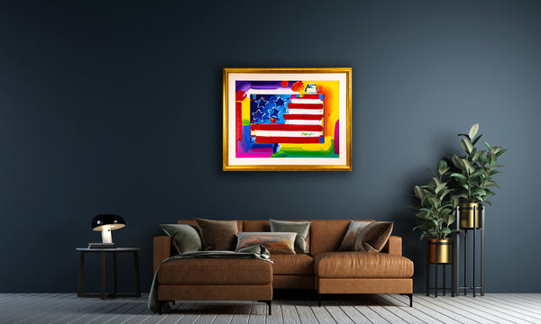 Peter Max Flag Signed Original 30x40 Acrylic on Canvas Painting