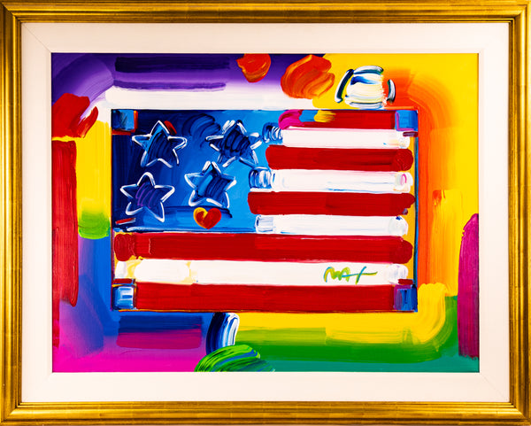 Peter Max Flag Signed Original 30x40 Acrylic on Canvas Painting