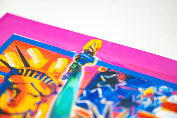 Peter Max God Bless America Mixed Media Original Painting 24x18 2002 with Signature, Label, and Studio Documentation