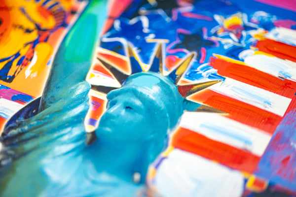 Peter Max God Bless America Mixed Media Original Painting 24x18 2002 with Signature, Label, and Studio Documentation