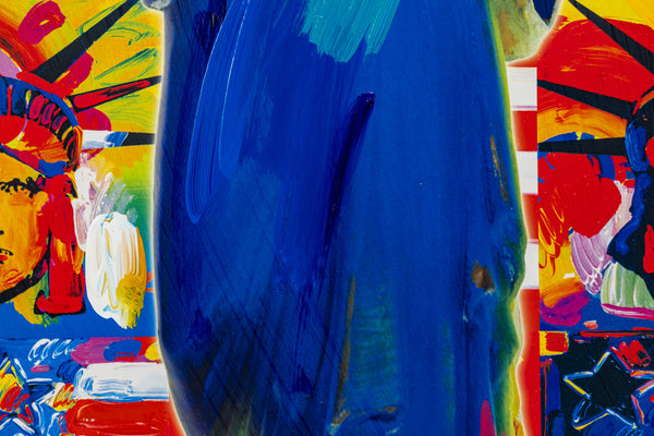 Peter Max God Bless America Mixed Media Original Painting 24x18 2002 with Signature, Label, and Studio Documentation