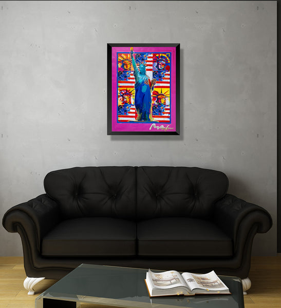 Peter Max, God Bless America, Mixed Media Original Painting 24x18 2002 with Signature, Label, and Studio Documentation