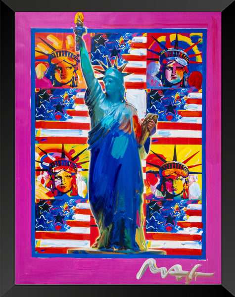 Peter Max, God Bless America, Mixed Media Original Painting 24x18 2002 with Signature, Label, and Studio Documentation