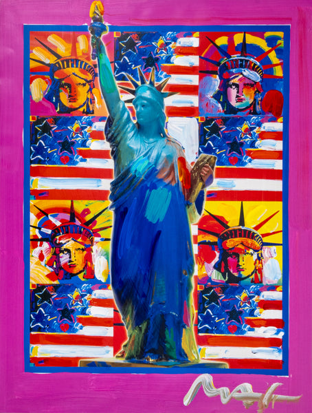 Peter Max God Bless America Mixed Media Original Painting 24x18 2002 with Signature, Label, and Studio Documentation