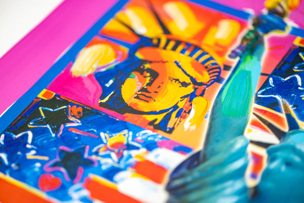 Peter Max God Bless America Mixed Media Original Painting 24x18 2002 with Signature, Label, and Studio Documentation