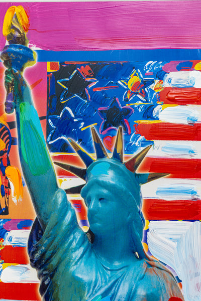 Peter Max God Bless America Mixed Media Original Painting 24x18 2002 with Signature, Label, and Studio Documentation