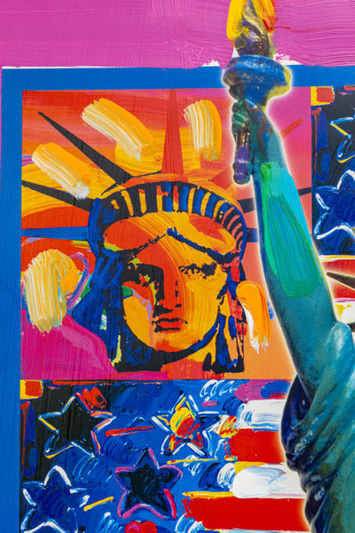 Peter Max God Bless America Mixed Media Original Painting 24x18 2002 with Signature, Label, and Studio Documentation