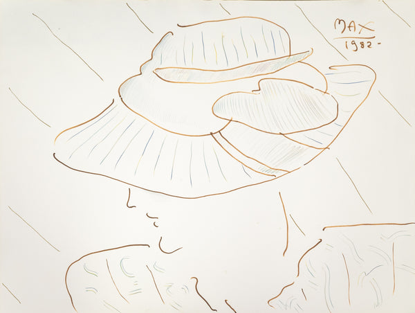 Peter Max, Lady with Hat, Large 38x50 Original Signed 1982 Ink on Paper