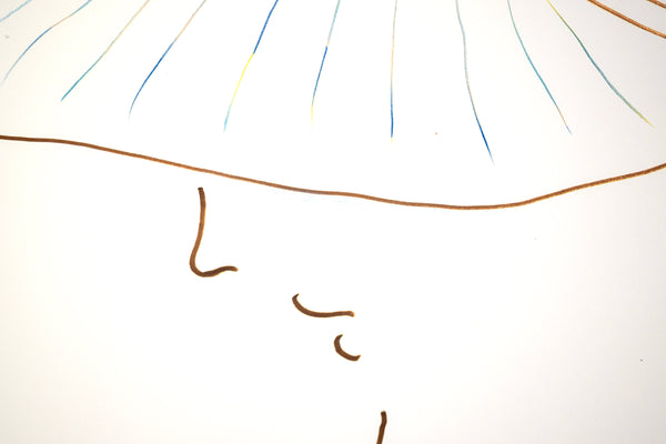 Peter Max Large 38x50 Original Lady with Hat Signed 1982 Ink on Paper