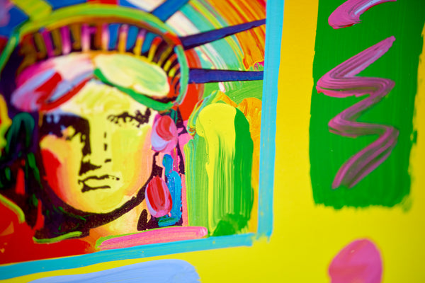 Peter Max, Liberty Head II Collage, Signed Mixed Media Original Painting over Lithograph