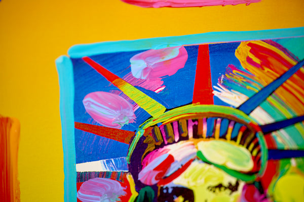 Peter Max, Liberty Head II Collage, Signed Mixed Media Original Painting over Lithograph