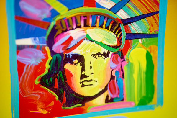 Peter Max, Liberty Head II Collage, Signed Mixed Media Original Painting over Lithograph