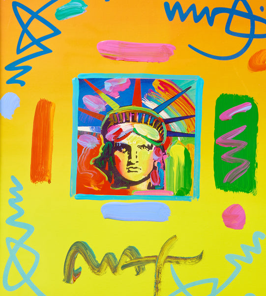 Peter Max, Liberty Head II Collage, Signed Mixed Media Original Painting over Lithograph