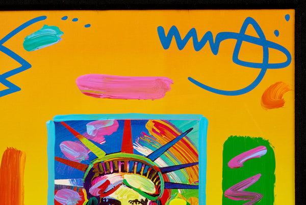 Peter Max, Liberty Head II Collage, Signed Mixed Media Original Painting over Lithograph