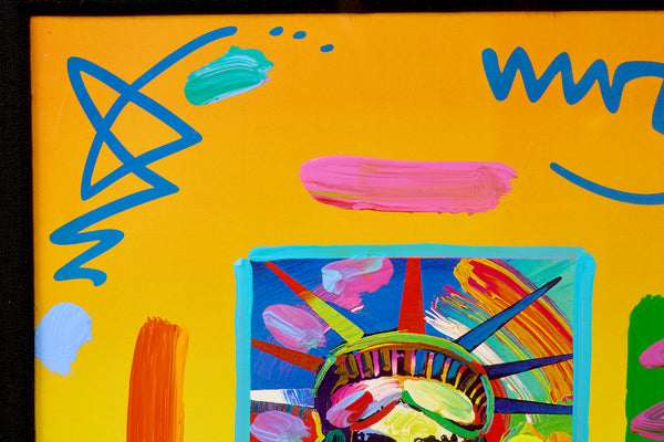 Peter Max, Liberty Head II Collage, Signed Mixed Media Original Painting over Lithograph