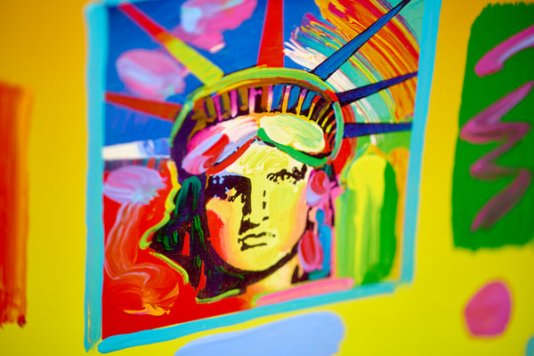 Peter Max, Liberty Head II Collage, Signed Mixed Media Original Painting over Lithograph