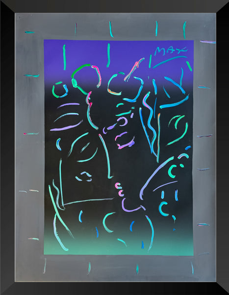 Peter Max Midnight Profile Large 50” Original Painting Signed Acrylic on Paper