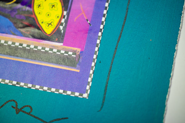 Peter Max Mona Lisa Mixed Media Original Painting with ink and Collage, 14x12 1996 with Signature, Label, and Studio