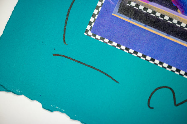 Peter Max Mona Lisa Mixed Media Original Painting with ink and Collage, 14x12 1996 with Signature, Label, and Studio