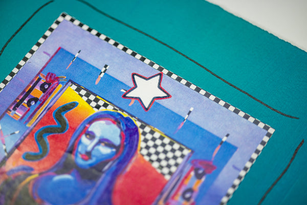 Peter Max Mona Lisa Mixed Media Original Painting with ink and Collage, 14x12 1996 with Signature, Label, and Studio