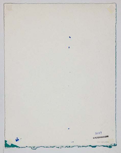 Peter Max Mona Lisa Mixed Media Original Painting with ink and Collage, 14x12 1996 with Signature, Label, and Studio