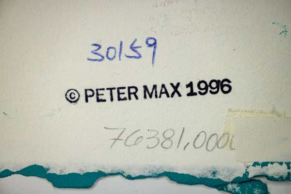 Peter Max Mona Lisa Mixed Media Original Painting with ink and Collage, 14x12 1996 with Signature, Label, and Studio