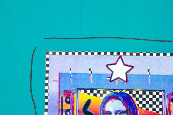 Peter Max Mona Lisa Mixed Media Original Painting with ink and Collage, 14x12 1996 with Signature, Label, and Studio