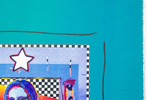 Peter Max Mona Lisa Mixed Media Original Painting with ink and Collage, 14x12 1996 with Signature, Label, and Studio