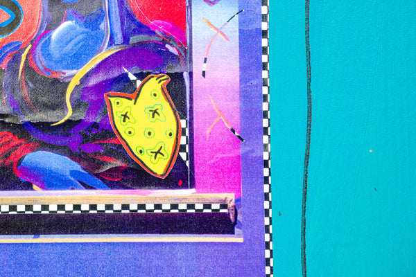 Peter Max Mona Lisa Mixed Media Original Painting with ink and Collage, 14x12 1996 with Signature, Label, and Studio