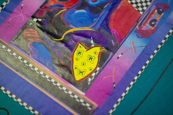 Peter Max Mona Lisa Mixed Media Original Painting with ink and Collage, 14x12 1996 with Signature, Label, and Studio