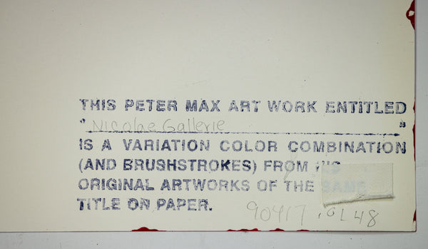 Peter Max Nicolae Gallerie Mixed Media Original Painting 32x24 1999 with Signature, Label, and Studio Documentation