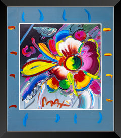 Peter Max, New York Flower Show - Media Original Painting 22” x 19” 1998 with Signature, Label, and Studio Documentation
