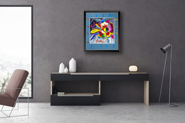 Peter Max New York Flower Show 1998 Mixed Media Original Painting 22x19 with Signature, Label, and Studio Documentation