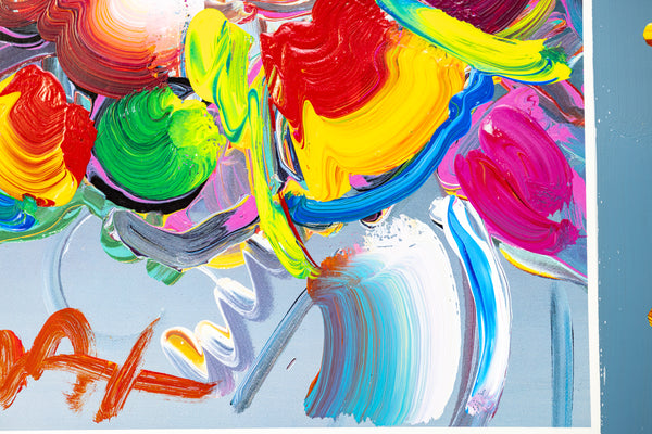 Peter Max New York Flower Show 1998 Mixed Media Original Painting 22x19 with Signature, Label, and Studio Documentation
