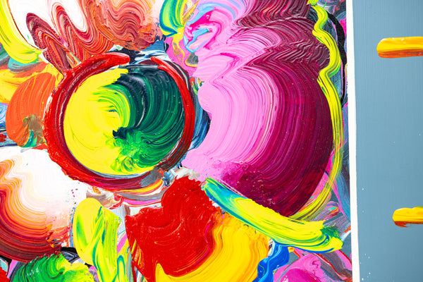 Peter Max New York Flower Show 1998 Mixed Media Original Painting 22x19 with Signature, Label, and Studio Documentation