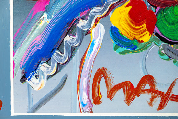 Peter Max New York Flower Show 1998 Mixed Media Original Painting 22x19 with Signature, Label, and Studio Documentation