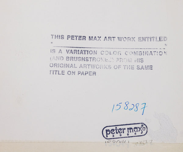 Peter Max, Jumper, is a mixed media work on paper from the early 2000s, measuring 17 x 13 inches, featuring Max's Jumper figure
