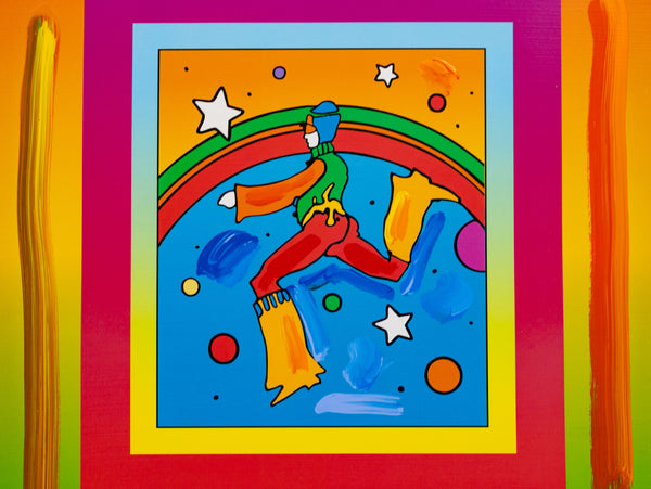 Peter Max, Jumper, is a mixed media work on paper from the early 2000s, measuring 17 x 13 inches, featuring Max's Jumper figure
