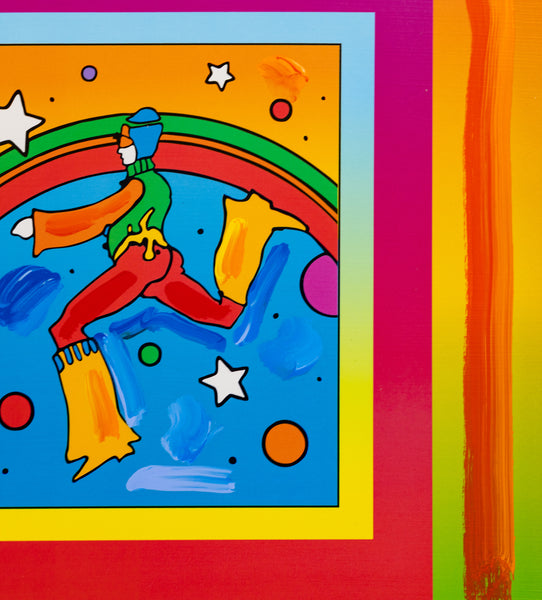 Peter Max, Jumper, is a mixed media work on paper from the early 2000s, measuring 17 x 13 inches, featuring Max's Jumper figure
