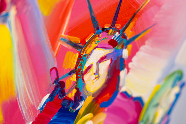 Peter Max, Statue of Liberty, Signed Large 48x24 Inch Original Painting on Canvas