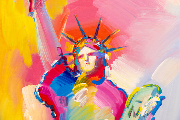 Peter Max, Statue of Liberty, Signed Large 48x24 Inch Original Painting on Canvas