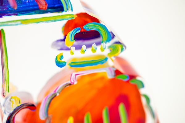 Peter Max, Umbrella Man (Ver. III #837), a 2018 hand-painted acrylic sculpture measuring 12.25 x 8.5 x 4.5 inches