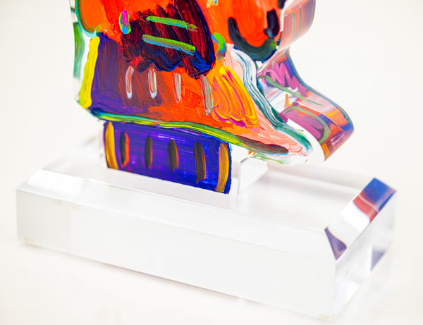 Peter Max, Umbrella Man (Ver. III #837), a 2018 hand-painted acrylic sculpture measuring 12.25 x 8.5 x 4.5 inches
