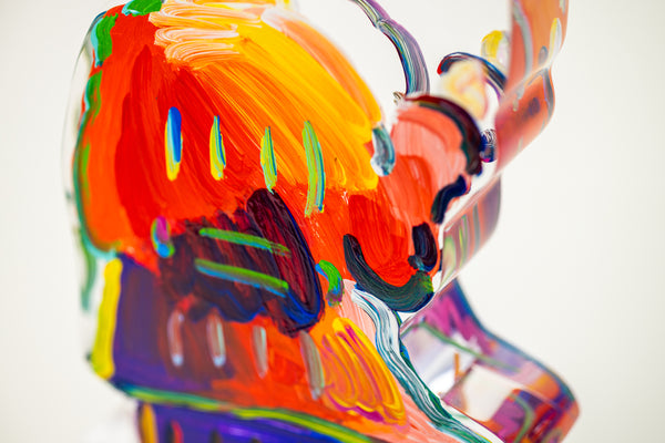 Peter Max, Umbrella Man (Ver. III #837), a 2018 hand-painted acrylic sculpture measuring 12.25 x 8.5 x 4.5 inches